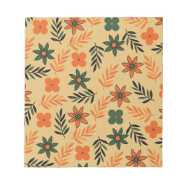 レトロヴィンテージ70sフローラ花葉のパターン ノートパッド