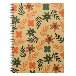 レトロヴィンテージ70sフローラ花葉のパターン ノートブック