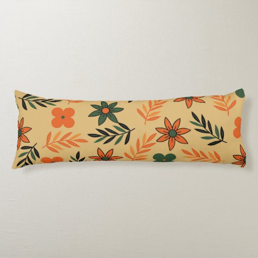 レトロヴィンテージ70sフローラ花葉のパターン ボディピロー (正面)