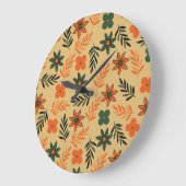 レトロヴィンテージ70sフローラ花葉のパターン ラージ壁時計 (傾斜)