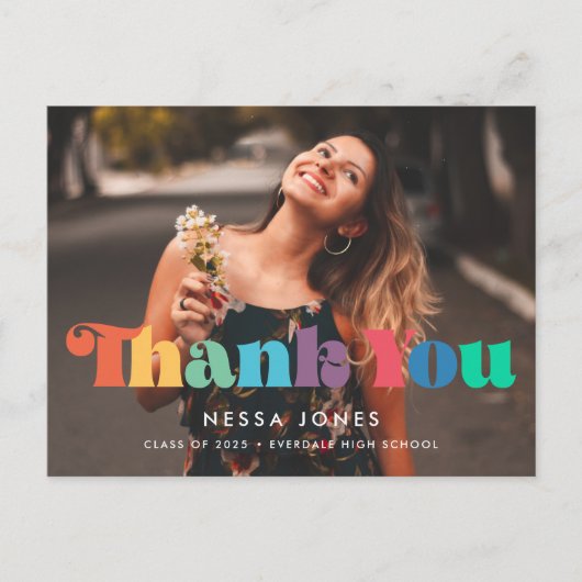 レトロヴィンテージ70s卒業ありがとう写真 ポストカード (正面)