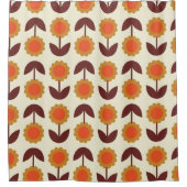 レトロヴィンテージ70s花柄オレンジとブラウン シャワーカーテン (正面)