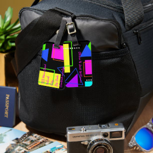 レトロヴィンテージ80カッコいいs NEON GEOMETRIC 1980sプリント ラゲッジタグ