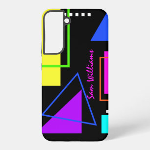 レトロヴィンテージ80sカラフルネオントレンディー幾何学模様 samsung galaxy s22+ケース