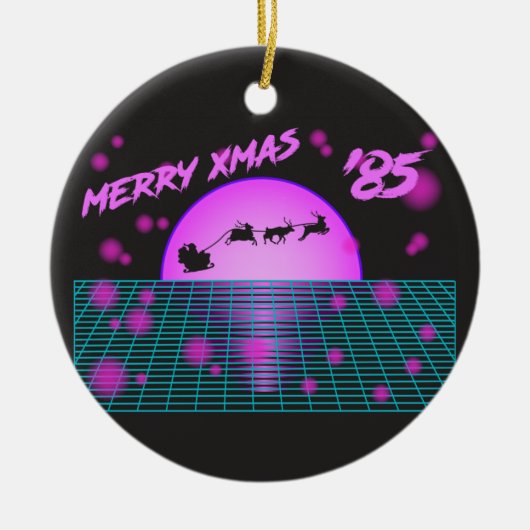 レトロヴィンテージ80sクリスマスサンタスリートインディア セラミックオーナメント (正面)