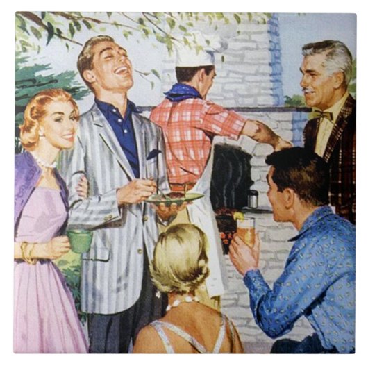 レトロヴィンテージbbqパーティー毎日 タイル (正面)