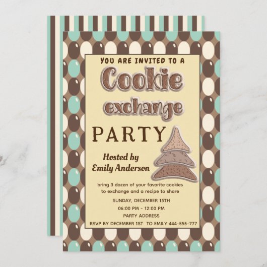 レトロヴィンテージCookie交換パーティの招待状 招待状 (正面/裏面)
