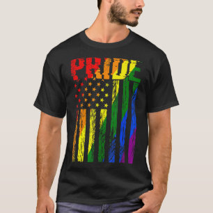 レトロヴィンテージLGBTプライドアメリカ国旗のレズビアンゲイ Tシャツ