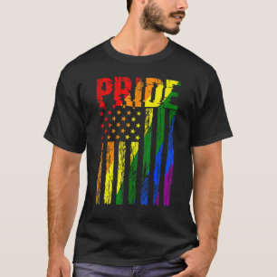 レトロヴィンテージLGBTプライドアメリカ国旗のレズビアンゲイ Tシャツ