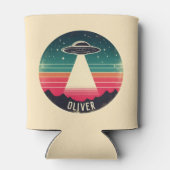 レトロヴィンテージUFOアットサンセットパーソナライズされた 缶クーラー (裏面)