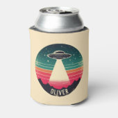 レトロヴィンテージUFOアットサンセットパーソナライズされた 缶クーラー (缶裏面)