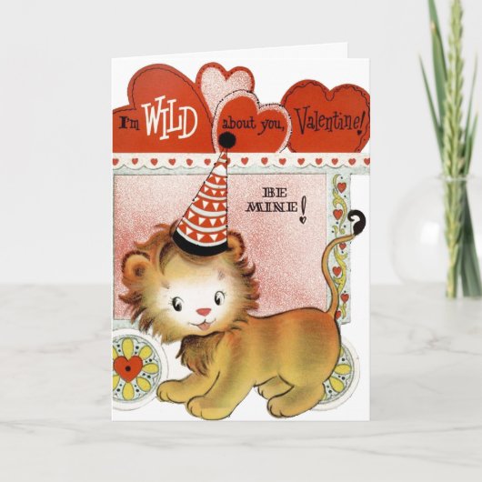 レトロヴィンテージValentine lion add message card シーズンカード (正面)