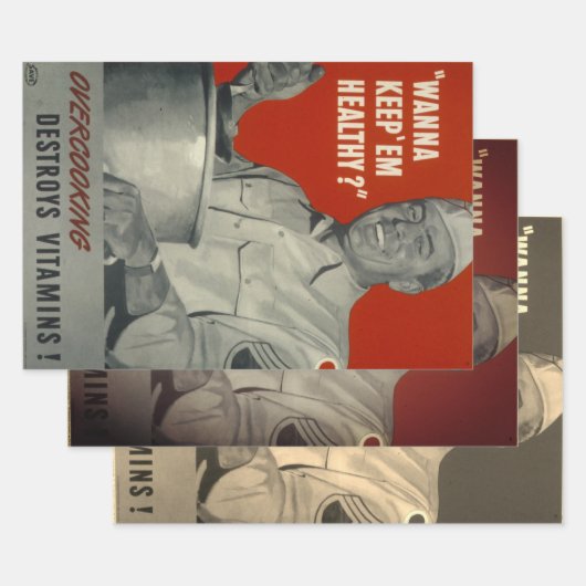 レトロヴィンテージWWIIビタミン健康食品料理 ラッピングペーパーシート (セット)