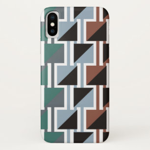 レトロ三角パターンおよび正方形ジオメトリ iPhone X ケース
