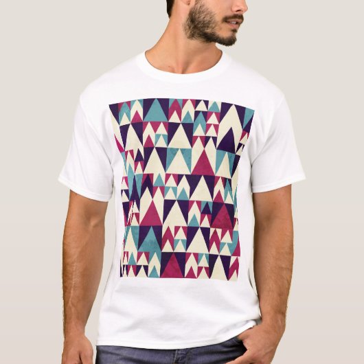 レトロ三角形の幾何学的シームレスパターン Tシャツ (正面)