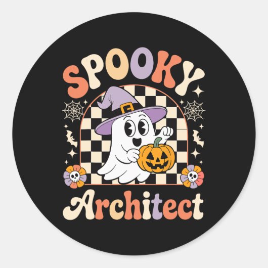 レトロ不気味アーキテクトのハロウィーン建築パム ラウンドシール (正面)