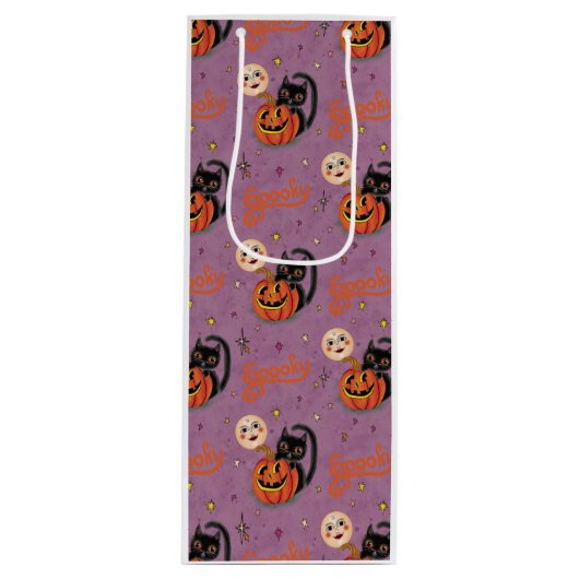 レトロ不気味キットンカボチャムーンズオンパープル ワインギフトバッグ (正面)