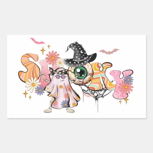 レトロ不気味ハロウィーン 長方形シール (正面)