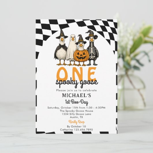 レトロ不気味ワンガースハロウィーン1回目の誕生日 招待状 (スタンド正面)