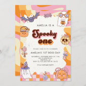 レトロ不気味ワンピンクハロウィーン1回目の誕生日 招待状 (正面/裏面)