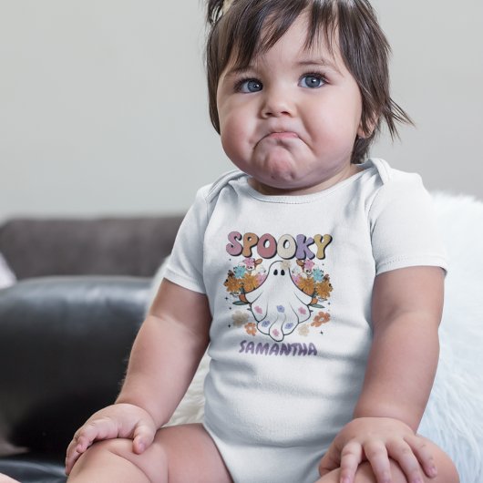 レトロ不気味幽霊ハロウィンカワイイ ベビーボディスーツ