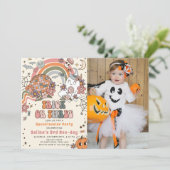 レトロ不気味幽霊ハロウィーン3回目の誕生日フォト 招待状 (スタンド正面)