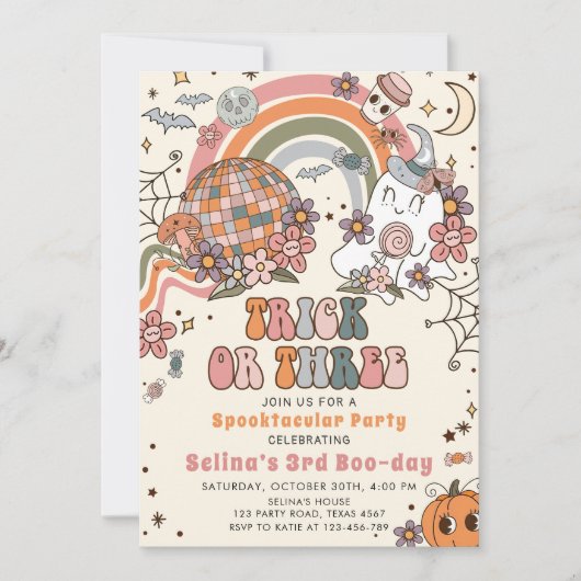 レトロ不気味幽霊ハロウィーン3回目の誕生日 招待状 (正面)