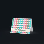 レトロ中モダン原子パタカラフルーン シーズンカード<br><div class="desc">レトロヴィンテージスタイルモダンミッドセンチュリー原子パターン緑、赤、ピンクのパーソナライズされたあなたの名前で。</div>