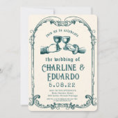 レトロ中世版木、銅版、版画アー結婚ト 招待状 (正面)