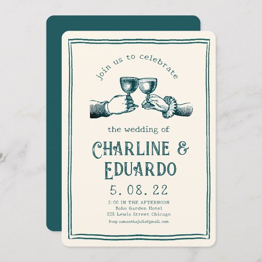 レトロ中世版木、銅版、版画アー結婚ト 招待状