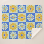 レトロ中世紀モダンの花の青と黄色 シェルパブランケット (正面(横))