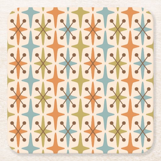 レトロ中世紀モダン原子年代パターン スクエアペーパーコースター (正面)