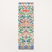 レトロ中国ロータスボタニカルオンホワイトチノイスリー ヨガマット (正面)