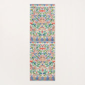 レトロ中国ロータスボタニカルオンホワイトチノイスリー ヨガマット (裏面)