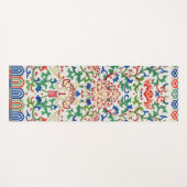 レトロ中国ロータスボタニカルオンホワイトチノイスリー ヨガマット (正面(横))