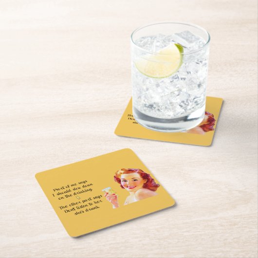 レトロ主婦おもしろい引用文ドリンクコースター スクエアペーパーコースター (インサイチュ)