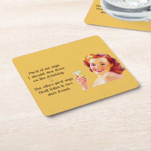 レトロ主婦おもしろい引用文ドリンクコースター スクエアペーパーコースター (アングル)
