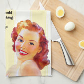 レトロ主婦とカクテルおもしろい飲引用文 キッチンタオル (四つ折り)