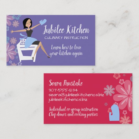 レトロ主婦のオーブン料理教室のパーソナルシェフ 名刺 (正面/裏面)