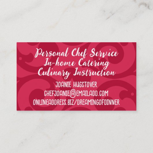 レトロ主婦の料理，シェフ，ケータリングビズカード 名刺 (裏面)