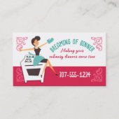 レトロ主婦の料理，シェフ，ケータリングビズカード 名刺 (正面)