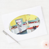 レトロ主婦インキッチン 楕円形シール (封筒)