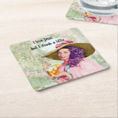 レトロ主婦サンハットカクテルフラワーズ スクエアペーパーコースター (アングル)