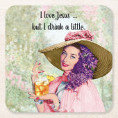 レトロ主婦サンハットカクテルフラワーズ スクエアペーパーコースター (正面)