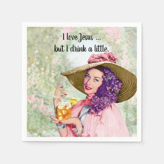 レトロ主婦サンハットカクテルフラワーズ スタンダードカクテルナプキン (正面)