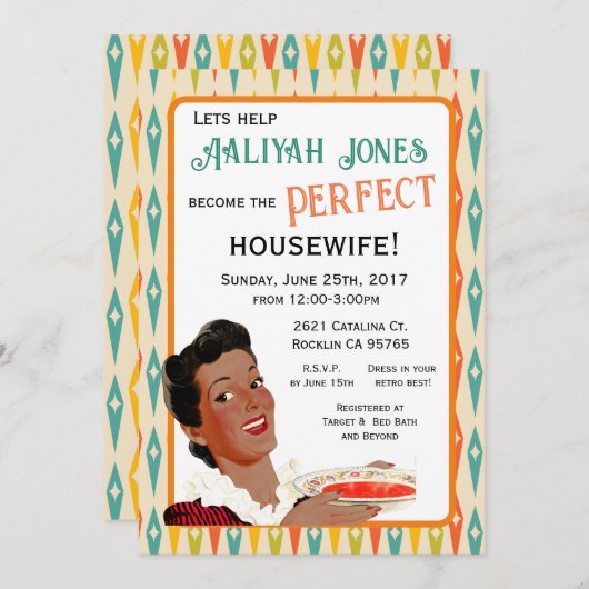 レトロ主婦ブライダルシャワー招待 招待状 (正面/裏面)