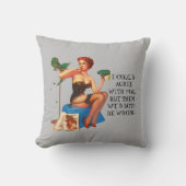 レトロ主婦ユーモアかわいいピンアップガールアート クッション (正面)