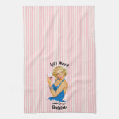 レトロ主婦 ワイン ピンクストライプ キッチンタオル (縦)