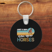 レトロ乗馬好き愛する少年 キーホルダー (正面)