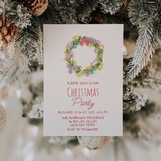 レトロ予測できなカラフルクリスマスボウリースパーティー 招待状